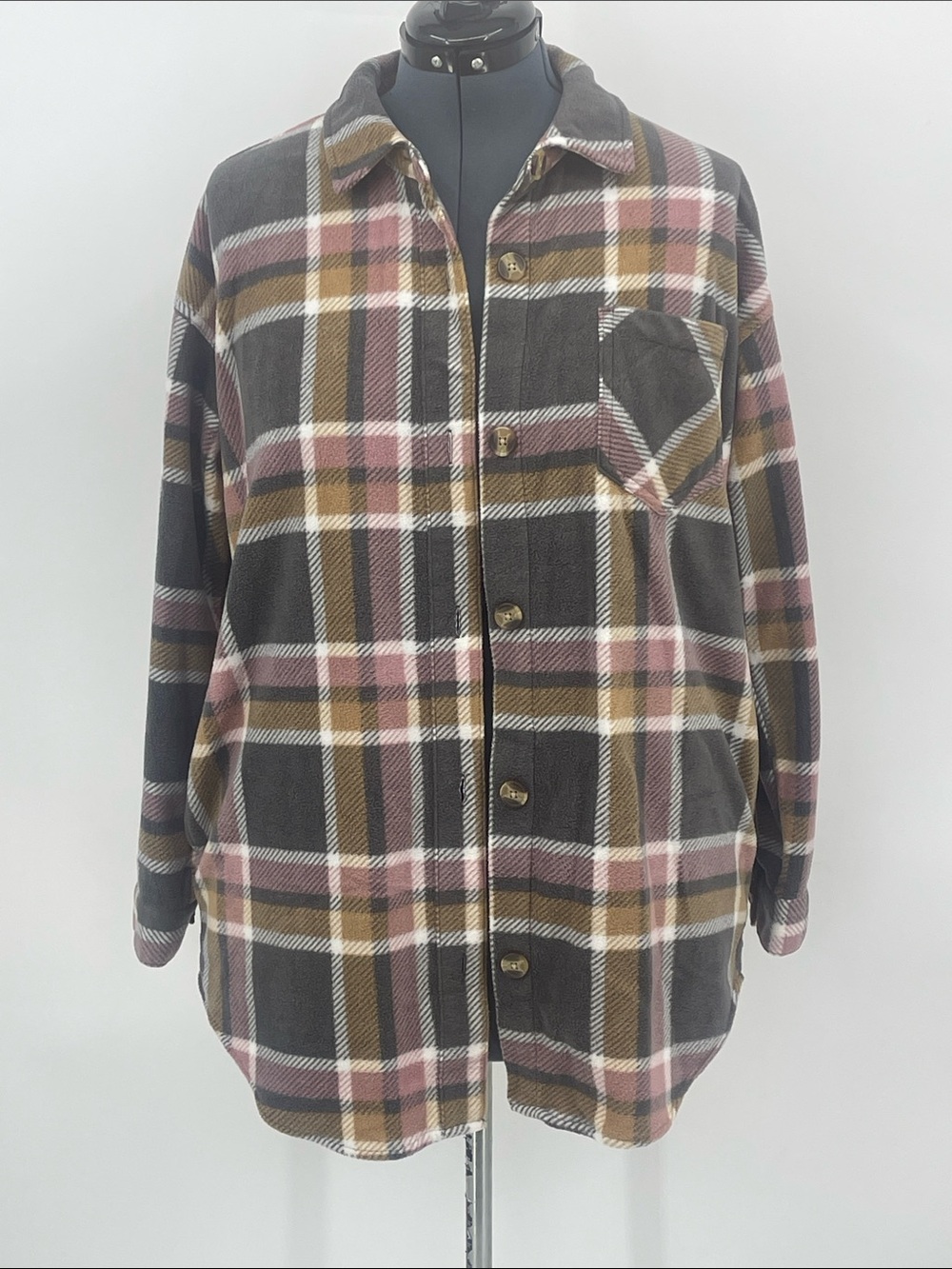 Maurices Plaid Utility JACKET/SHIRT  in Gray, Pink & Brown SIZE M SO SOFT